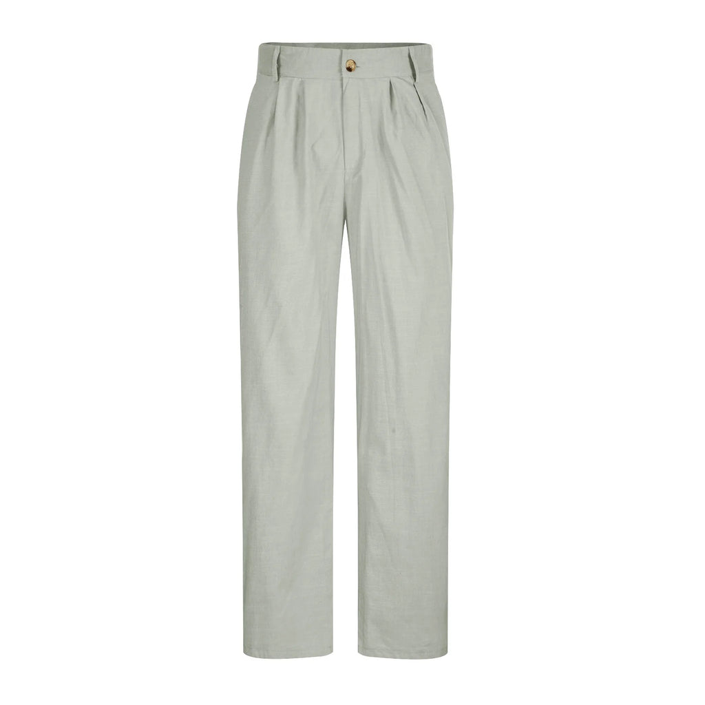 Cotton Linen Pants for Men Pleated Front Trouser Straight Leg Suit Trousers Solid Color Office Trouser Lightweight Linen Pant