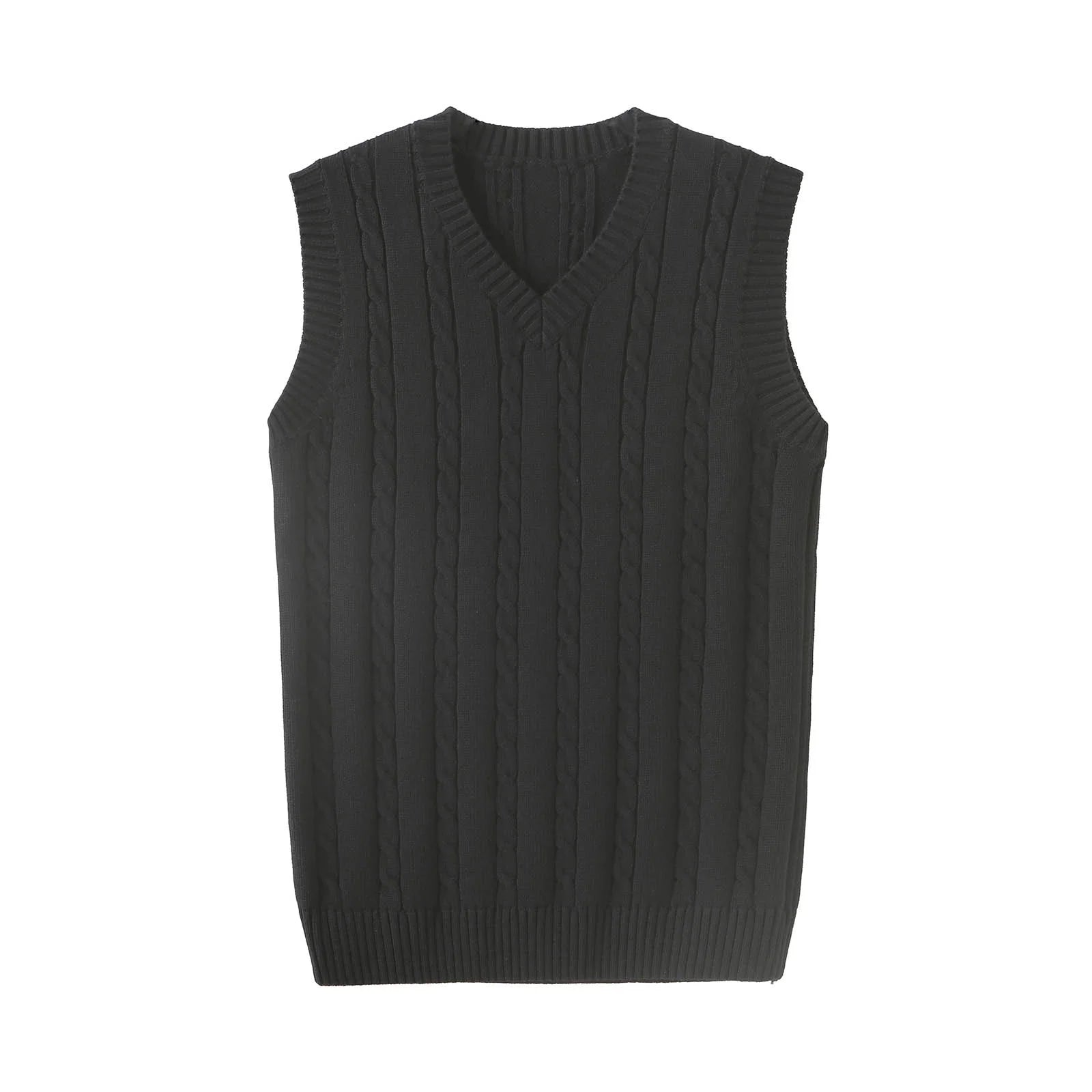 Men'S Cable Knit V Neck Relax Fit Sleeveless Knitwear Pullover Sweater Vest