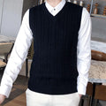 Men'S Cable Knit V Neck Relax Fit Sleeveless Knitwear Pullover Sweater Vest