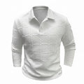 Mens Solid-Color Lapel Front-Button Long-Sleeve Polo Shirt