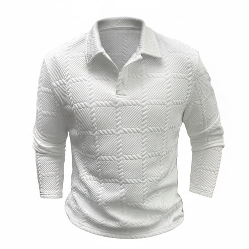 Mens Solid-Color Lapel Front-Button Long-Sleeve Polo Shirt