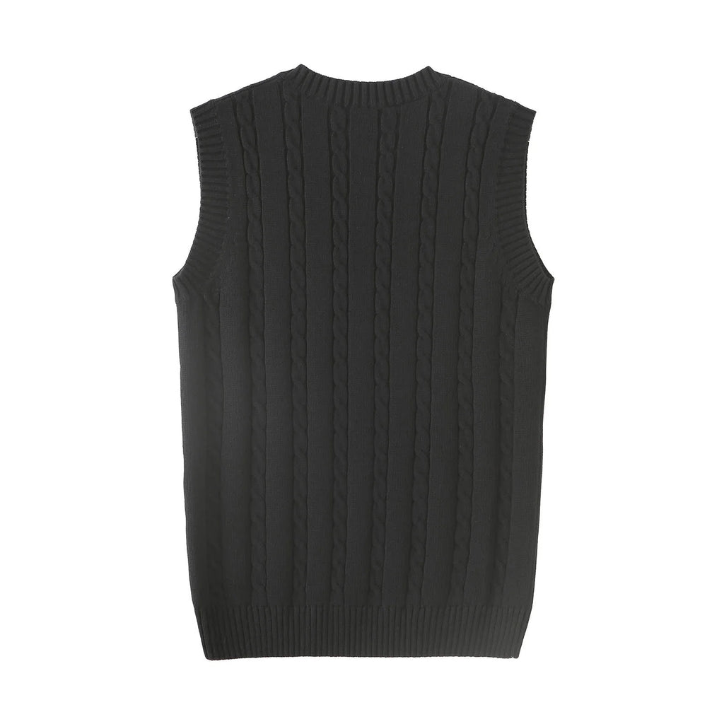 Men'S Cable Knit V Neck Relax Fit Sleeveless Knitwear Pullover Sweater Vest