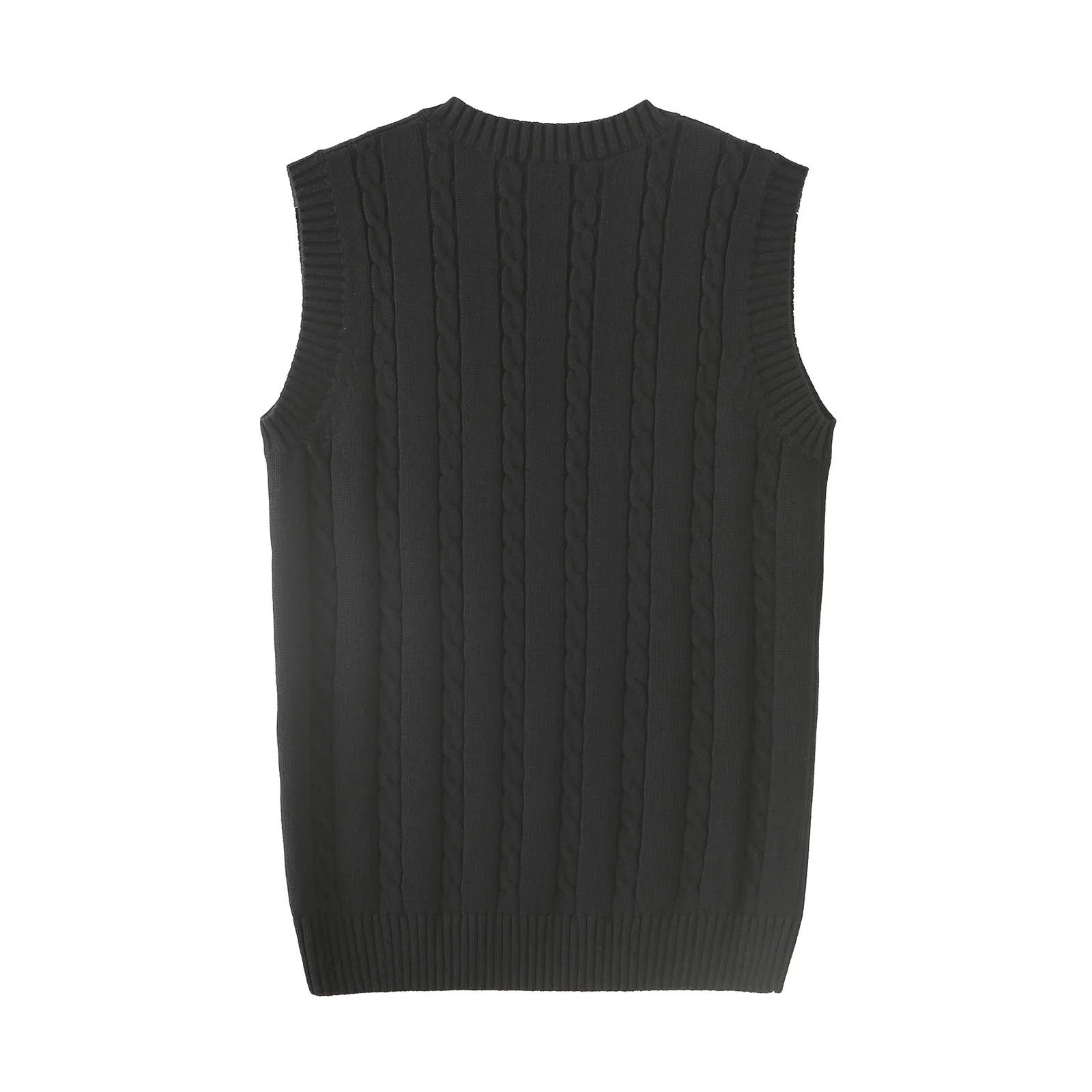 Men'S Cable Knit V Neck Relax Fit Sleeveless Knitwear Pullover Sweater Vest