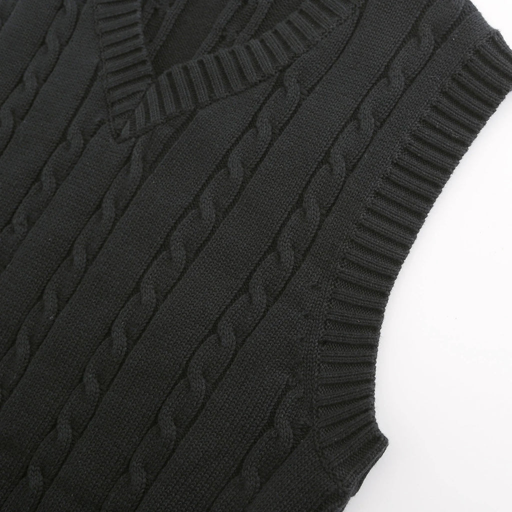 Men'S Cable Knit V Neck Relax Fit Sleeveless Knitwear Pullover Sweater Vest