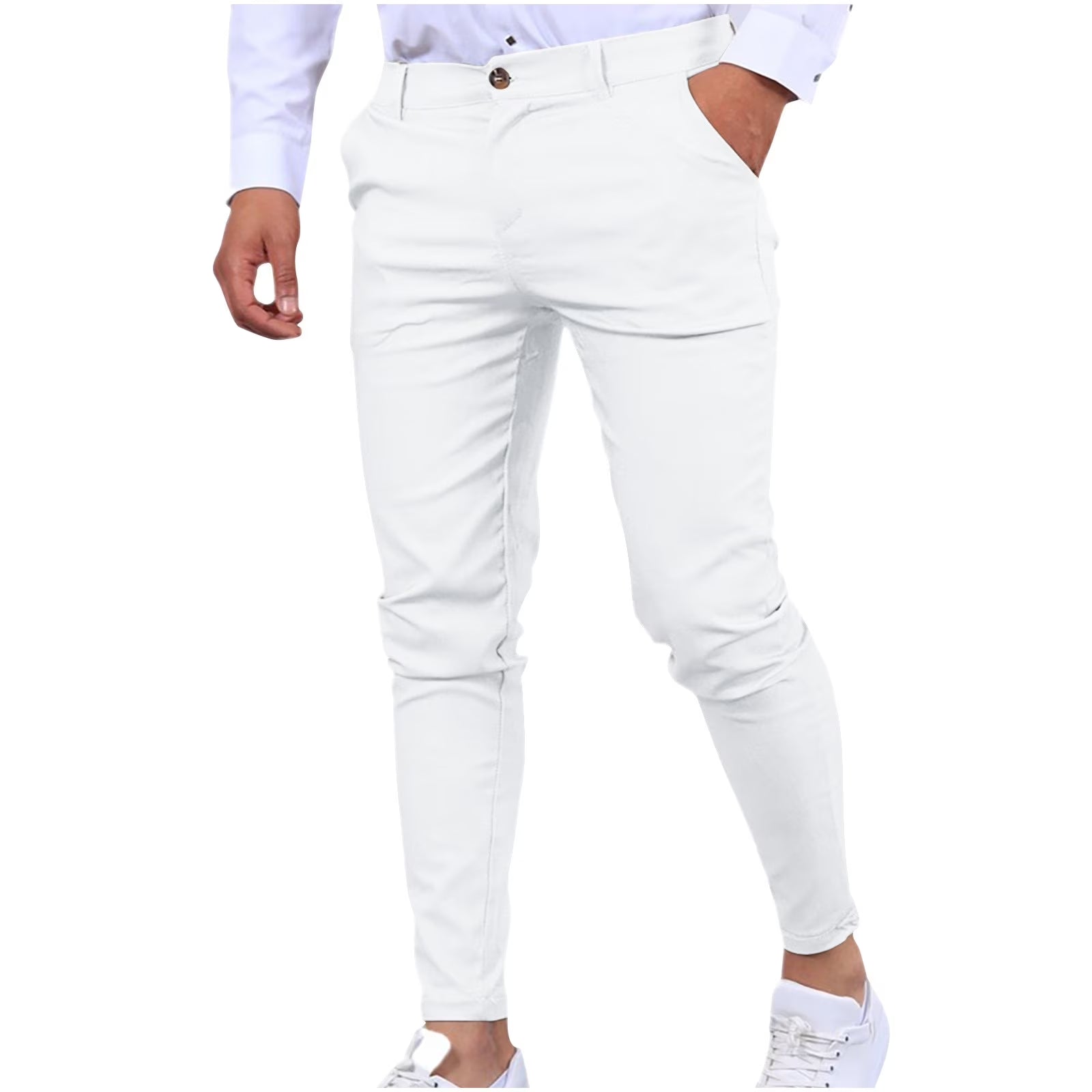 Mens Chinos Slim Fit Pants Flat Front Stretch Skinny Tapered Dress Pants Comfort Casual Solid Trousers 2024