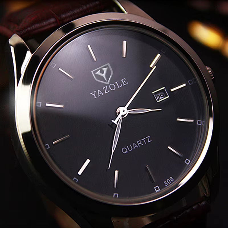 Top Brand YAZOLE Watch Men Watch Auto Date Luxury Men'S Watch Men Leather Strap Business Watches Male Clock Reloj Hombre
