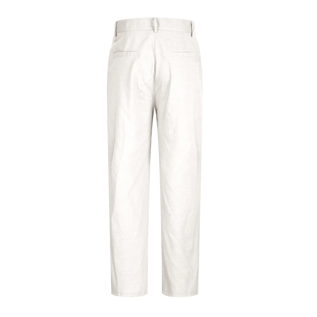 Cotton Linen Pants for Men Pleated Front Trouser Straight Leg Suit Trousers Solid Color Office Trouser Lightweight Linen Pant