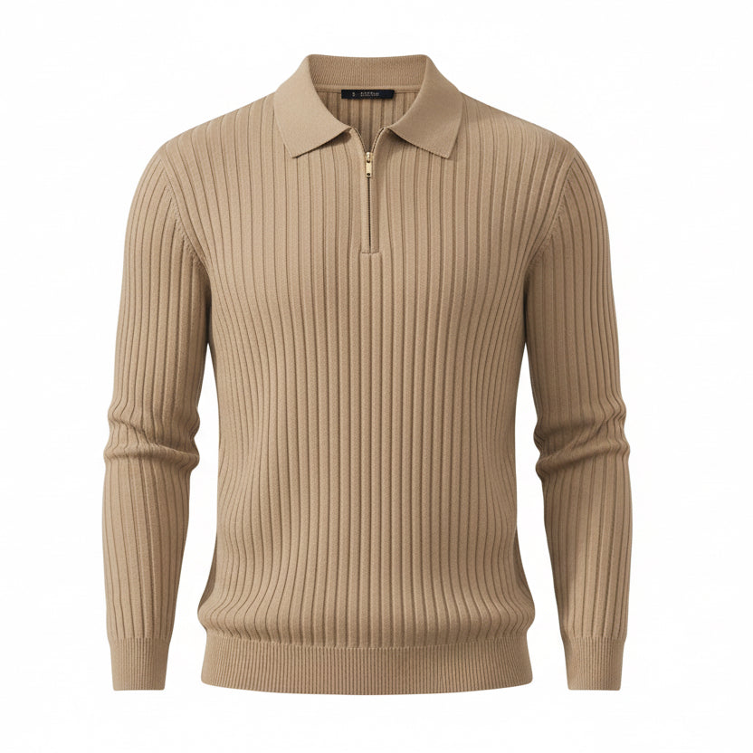 Polo Shirts for Men Casual Long Sleeve Mens Shirts Zipper Ribbed Knit Shirt