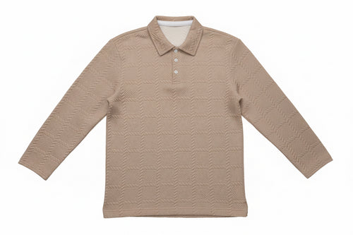 Mens Solid-Color Lapel Front-Button Long-Sleeve Polo Shirt