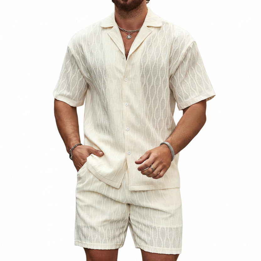 Men Tracksuits Summer Fashion Solid Loose Casual Two Pieces Lapel Button Shirt Shorts Beach Holiday All-Match Outfits Male