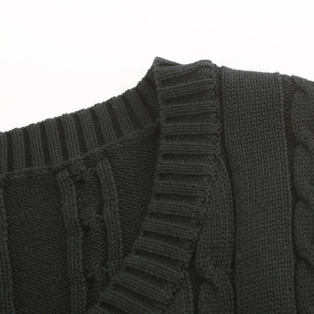 Men'S Cable Knit V Neck Relax Fit Sleeveless Knitwear Pullover Sweater Vest