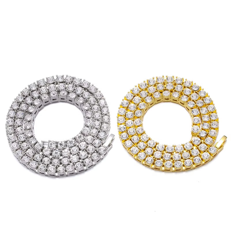 Hop Iced Out Tennis Chain Necklace 3MM 4MM 5MM Mens Necklaces 1 Row Rhinestone Choker Bling Crystal for Men Jewelry