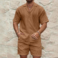 Men Tracksuits Summer Fashion Solid Loose Casual Two Pieces Lapel Button Shirt Shorts Beach Holiday All-Match Outfits Male