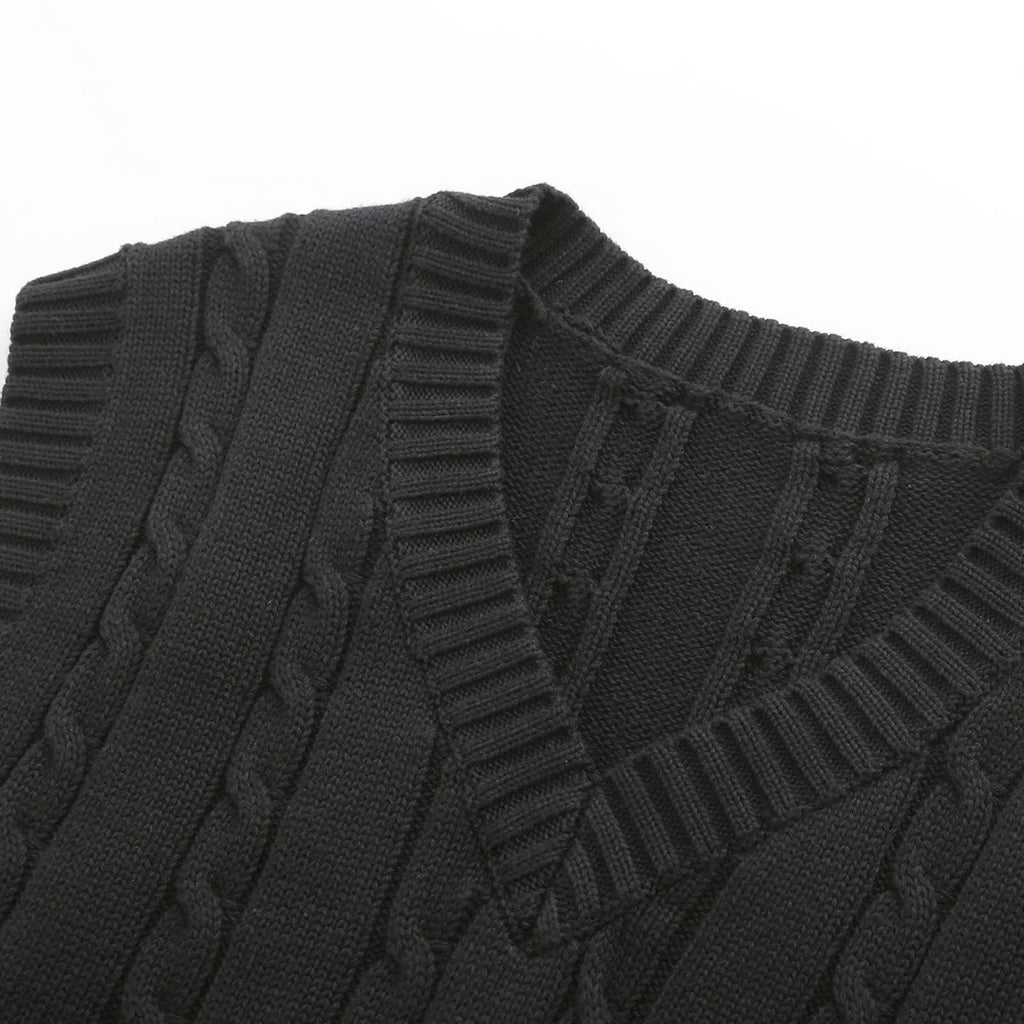 Men'S Cable Knit V Neck Relax Fit Sleeveless Knitwear Pullover Sweater Vest