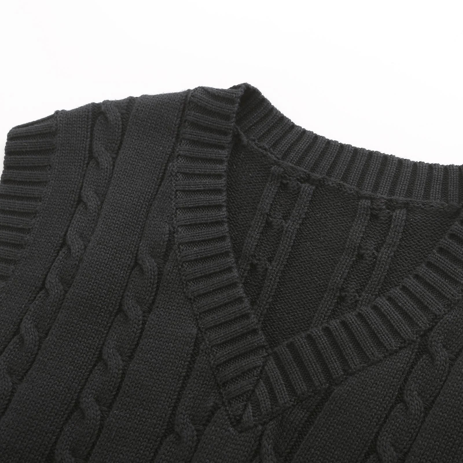 Men'S Cable Knit V Neck Relax Fit Sleeveless Knitwear Pullover Sweater Vest